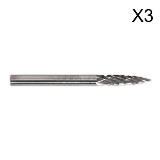 Micro Carbide Burr Pointed Tree 3mm Pack of 3 Sealey Part No. MCB005