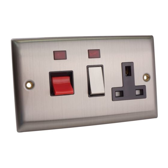 Switched Cooker Control Unit Neon 45A 1 Gang Brushed Steel - Chrome