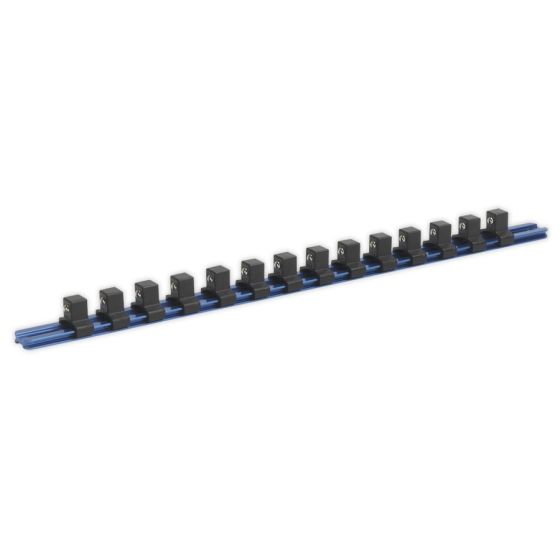 Socket Retaining Rail with 14 Clips Aluminium 1/2"Sq Drive Sealey Part No. SR1214