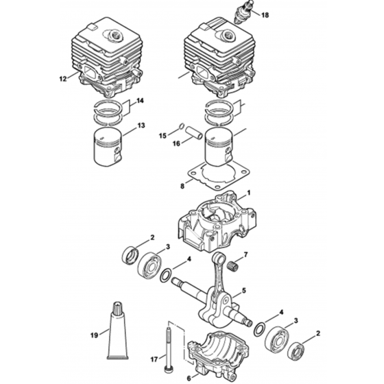 Crankcase, Cylinder Assembly for Stihl SR200-D Mistblower