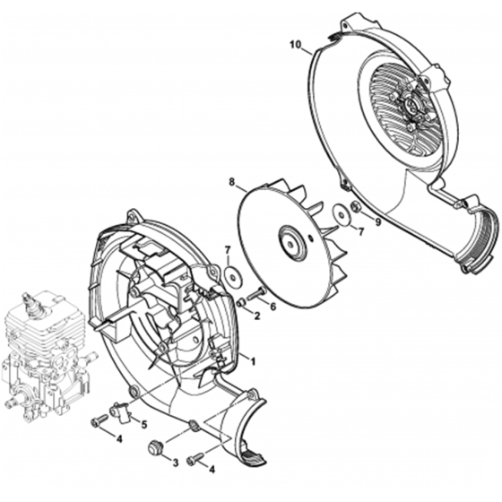 Fan Housing and Wheel Assembly for Stihl SR200-Z Mistblower