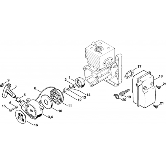 Rewind Starter, Muffler Assembly for Stihl SR 340, SR 420 Mistblowers