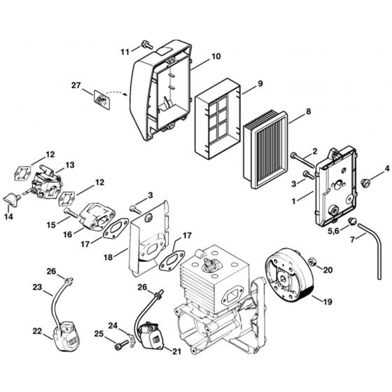 Air Fitler, Ignition System Assembly for Stihl SR 340, SR 420 Mistblowers