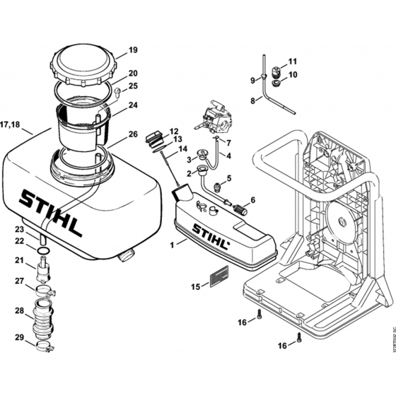 Fuel Tank, Container Assembly for Stihl SR 340, SR 420 Mistblowers