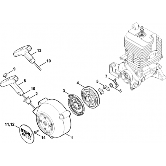 Rewind Starter Assembly for Stihl SR430, SR450 Mistblower