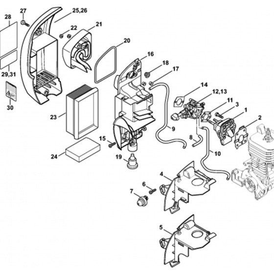 Space Flange and Air Fitler Assembly for Stihl SR430, SR450 Mistblower