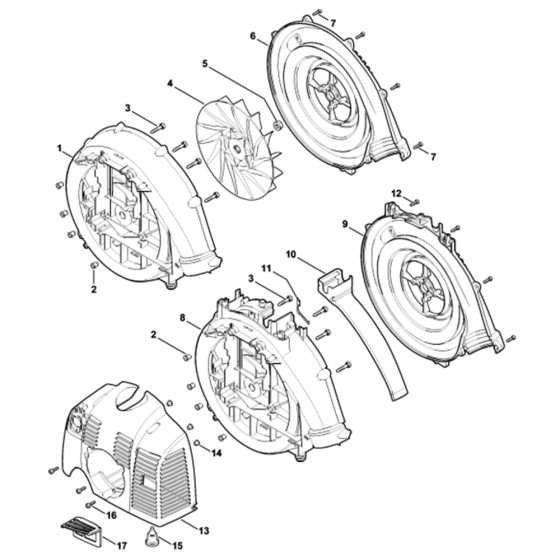 Fan Housing and Shroud Assembly for Stihl SR430, SR450 Mistblower