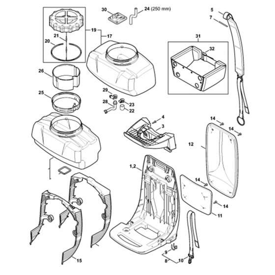 Backplate Container Assembly for Stihl SR430-Z Mistblowers