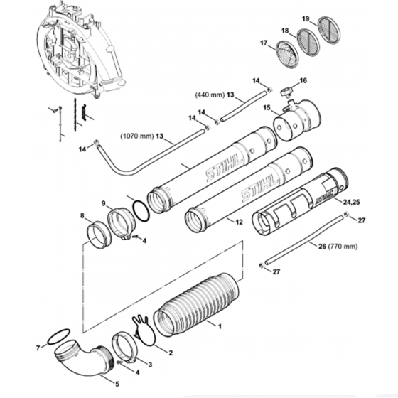 Pleated Hose, Blower Tube Assembly for Stihl SR430-Z Mistblowers