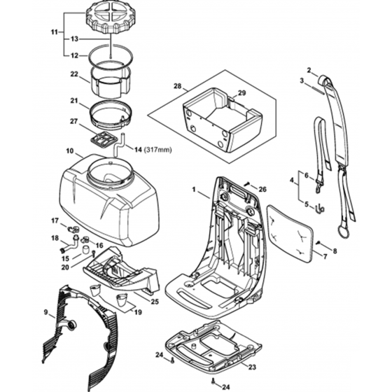 Backplate, Container Assembly for Stihl SR440 Mistblower