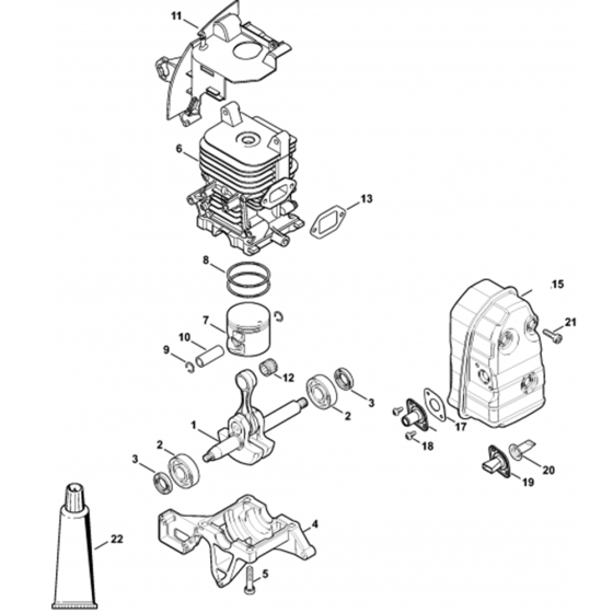 Crankshaft, Cylinder, Muffler Assembly for Stihl SR 450-Z Mistblower