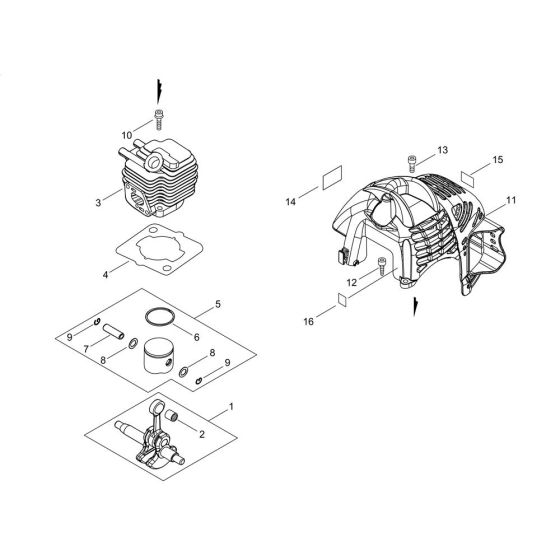 Cylinder, Piston, Crankshaft for ECHO SRM-237TES/U-1 Brushcutter