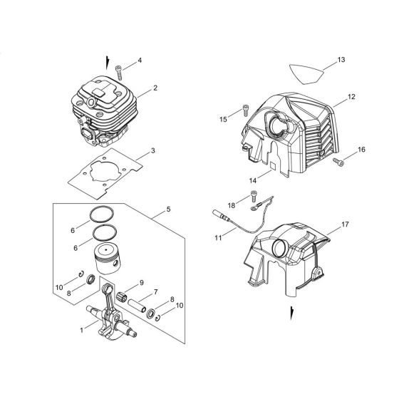 Cylinder, Piston, Crankshaft for ECHO SRM-3021TES/U-1 Brushcutter