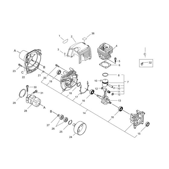 Cylinder, Piston, Crankcase