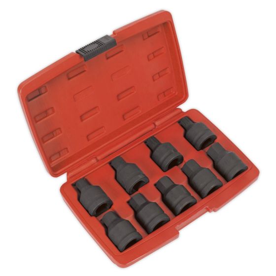 Impact Spline & Hex Socket Bit Set 9pc 3/4"Sq Drive Sealey Part No. SX095