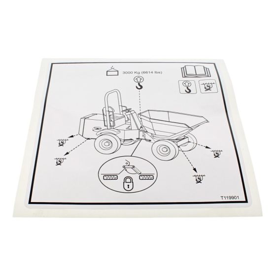 Decal - Max Lift 3000kg for Terex TA3H, TA3SH & TA3.5SH Dumpers - OEM No. T119901