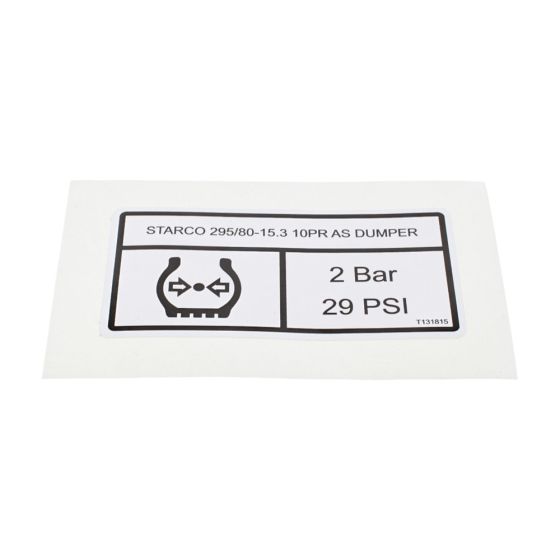 Decal Tyre Pressure Starco 2 Bar for Terex TA3H, TA3SH & TA3.5SH Dumpers - OEM No. T131815