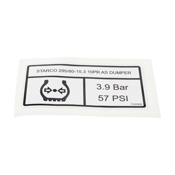 Decal Tyre Pressure Starco 3.9 Bar for Terex  TA3H, TA3SH & TA3.5SH Dumpers - OEM No. T131816