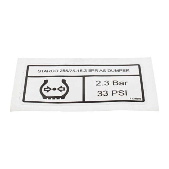 Decal Tyre Pressure Starco 2.3 Bar for Terex TA1EH Dumpers - T131819