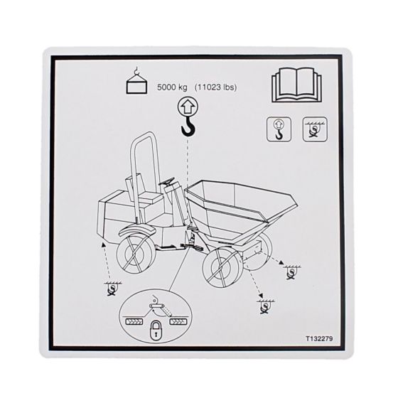 Decal Tie Down & Max Lift 5000kg for Terex TA6, TA6S Dumper - OEM No. T132279
