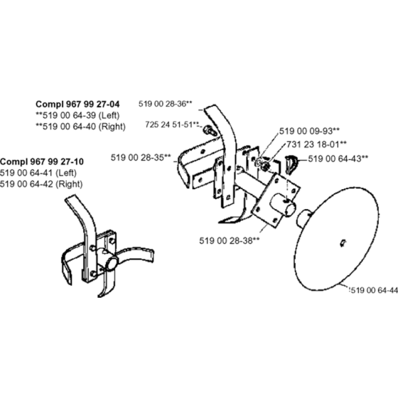 Tine Assembly for Husqvarna T300 Cultivator/Tiller