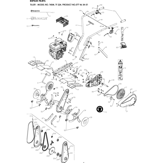 Product Complete Assembly for Husqvarna T40 M Cultivator/Tiller