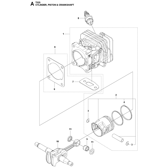 Cylinder Assembly For Husqvarna T525 Chainsaw 