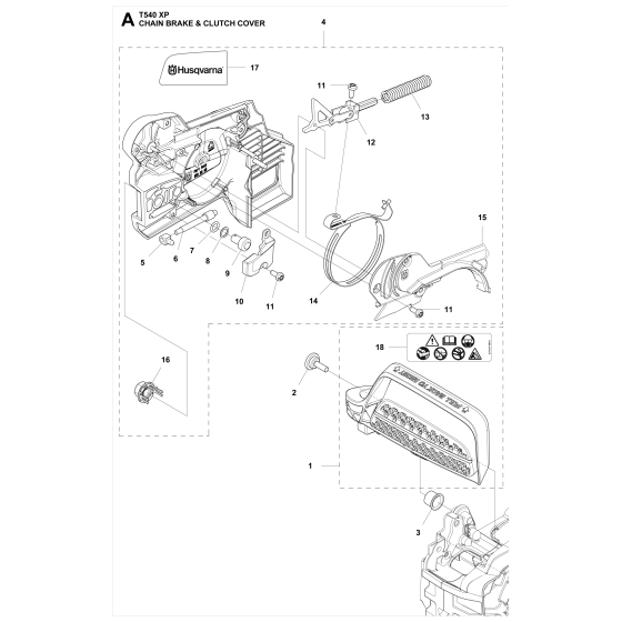 Chain Brake & Clutch Cover Assembly For Husqvarna T540XP Chainsaw 