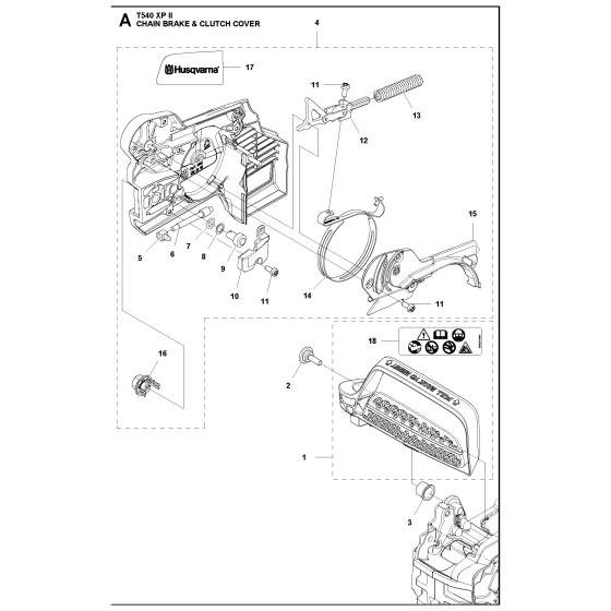 Chain Brake & Clutch Cover Assembly For Husqvarna T540XPII Chainsaw 