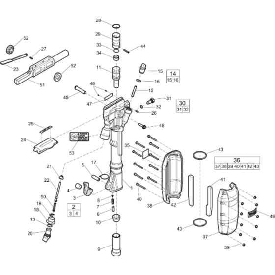 Main Assembly for Atlas Copco TEX180PS Hexagon 28x160mm Handheld Pneumatic Breakers (from s/n PUN000001 onwards)