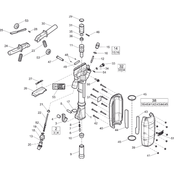 Main Assembly for Atlas Copco TEX190PE Hexagon 28x160mm Handheld Pneumatic Breakers (from s/n PUN000001 onwards)