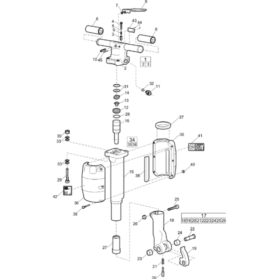 Main Assembly for Atlas Copco TEX20PS-1 round 25 x 75 (1 x 3 in.)  square collar from s/n PUN000001 onwards