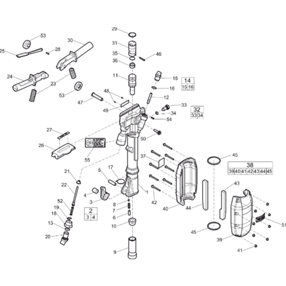 Main Assembly for Atlas Copco TEX230PE Hexagon 25x108mm Handheld Pneumatic Breakers (from s/n PUN000001 onwards)