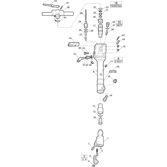 Main Assembly for Atlas Copco TEX32P Breaker with Hexagon 28 x 160 from s/n PUN000001 onwards