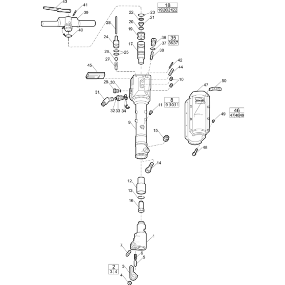 Main Assembly for Atlas Copco TEX32PS Breaker with Hexagon 32 x 160 from s/n PUN000001 onwards