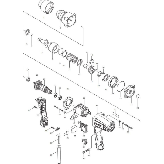 Main Assembly for Makita TW0250 Impact Wrench