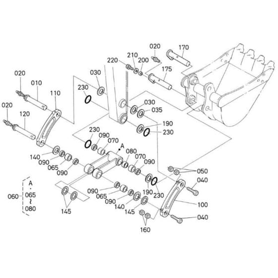 Dipper Arm/ Bucket Link Assembly for Kubota U30-5 Mini Excavator