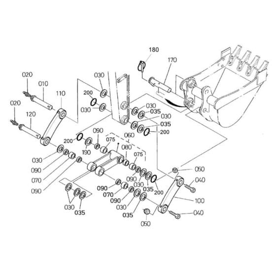 Dipper Arm/ Bucket Link Assembly for Kubota U35-3 Mini Excavator