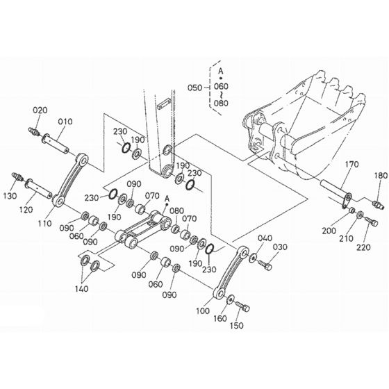 Dipper Arm/Bucket Link Assembly for Kubota U27-4 Mini Excavators