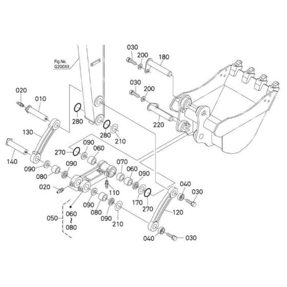 Dipper Arm/ Bucket Link Assembly for Kubota U48-4 Mini Excavator