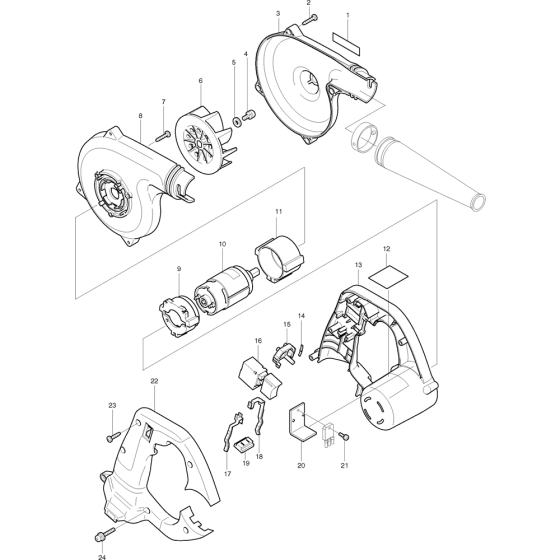 Main Assembly 12V for Makita UB120DWB Leaf Blower