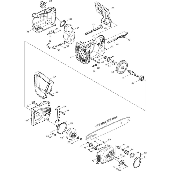 Casing, Handle, Bar & Chain Assembly For Makita UC3530A/1 Electric Chainsaws