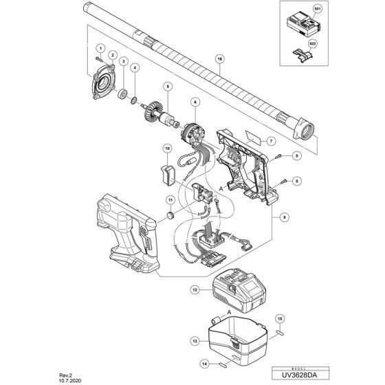 Main Assembly for Hikoki UV3628DA Cordless Concrete Vibrator