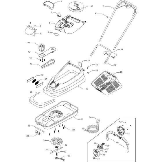 Complete Product Assembly for Flymo VISION COMPACT 380 Mowers