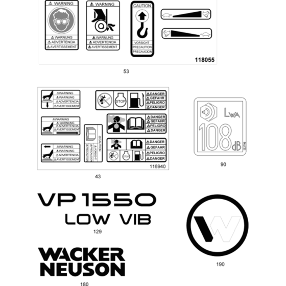 Labels Ass'y for Wacker VP1550-5000008707 Rev.112 Plate Compactor