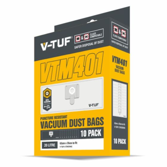 Dust Bags (Pack of 10) for V-TUF STACKVAC240 Vacuum Cleaner - OEM No. VTM401