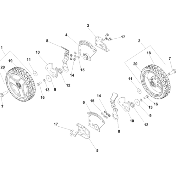 Wheels and Tires Assembly for Husqvarna W21 SBK Commercial Lawn Mower