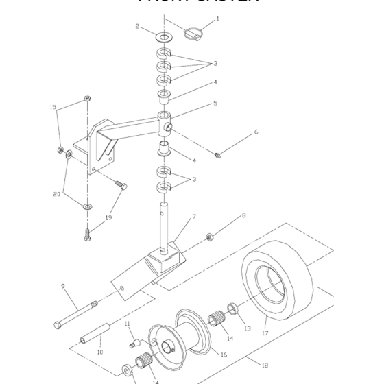 Front Caster Assembly for Husqvarna W4815A Commercial Lawn Mower