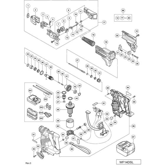 Main Assembly for Hikoki WF14DSL Cordless Automatic Screw Driver