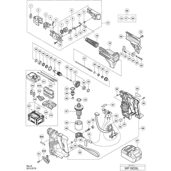 Main Assembly for Hikoki WF18DSL Cordless Automatic Screw Driver